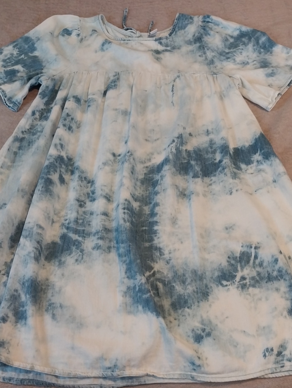 Tie-Dye Short Sleeve Kids Dress - Blue and White